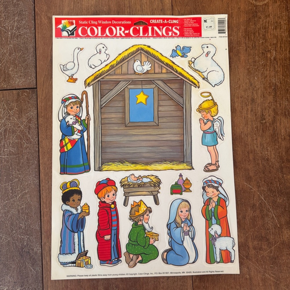 Vintage Color-Clings Nativity Scene Static‎ Window Decorations Create-A-Cling